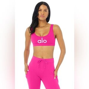 Alo Yoga Ambient Logo Sports Bra Hot Pink